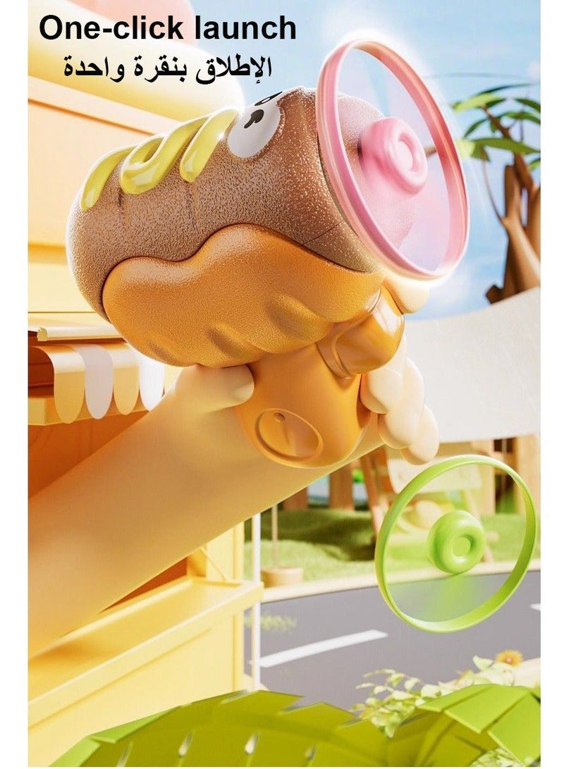 2-in-1 Hamburger Glowing Spinning Battling Top , UFO Flying Saucer Indoor and Outdoor Frisbee Spinning Toy, Launcher Game Gun Battle Toy for Boys and Girls - Image 5