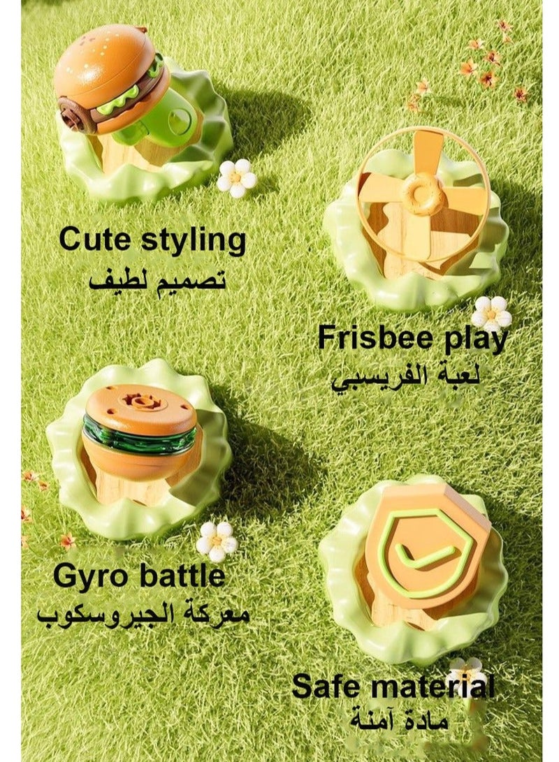 2-in-1 Hamburger Glowing Spinning Battling Top , UFO Flying Saucer Indoor and Outdoor Frisbee Spinning Toy, Launcher Game Gun Battle Toy for Boys and Girls - Image 2