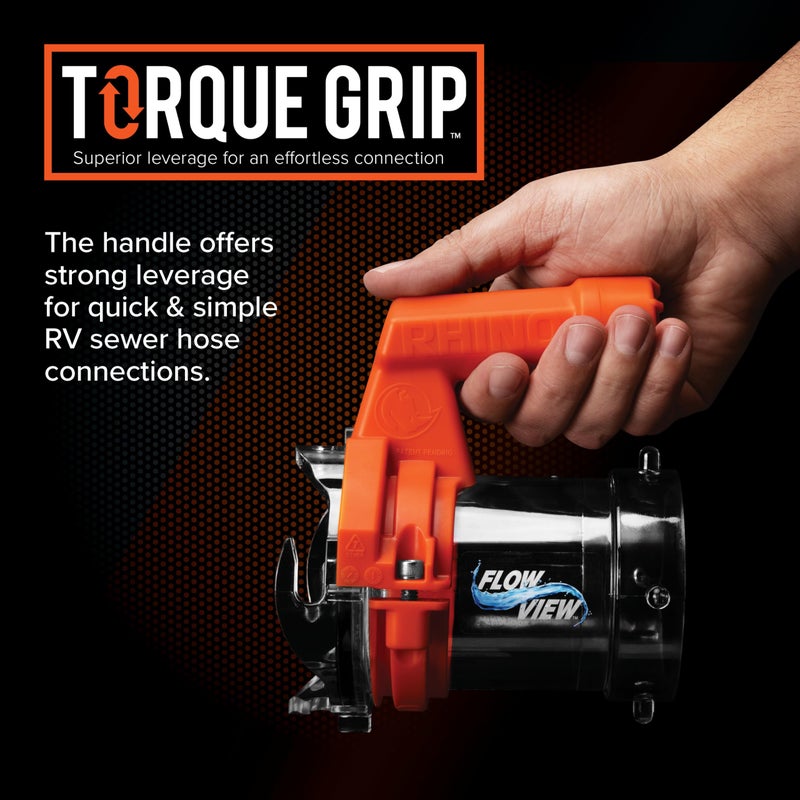 Camco Rhino RV Sewer Hose Extender PRO â€“ 5â€³ Sewer Hose Extension â€” Torque-Grip Handle with Built-in LED Flashlight â€” The Easiest Way to Connect Your RV Sewer Hose (39570) - Image 4