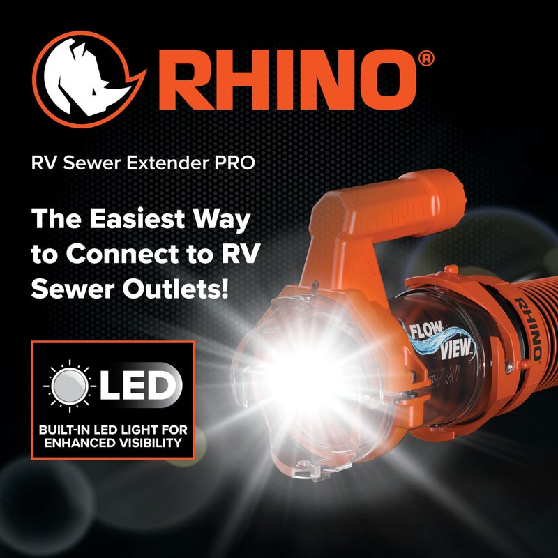 Camco Rhino RV Sewer Hose Extender PRO â€“ 5â€³ Sewer Hose Extension â€” Torque-Grip Handle with Built-in LED Flashlight â€” The Easiest Way to Connect Your RV Sewer Hose (39570) - Image 2