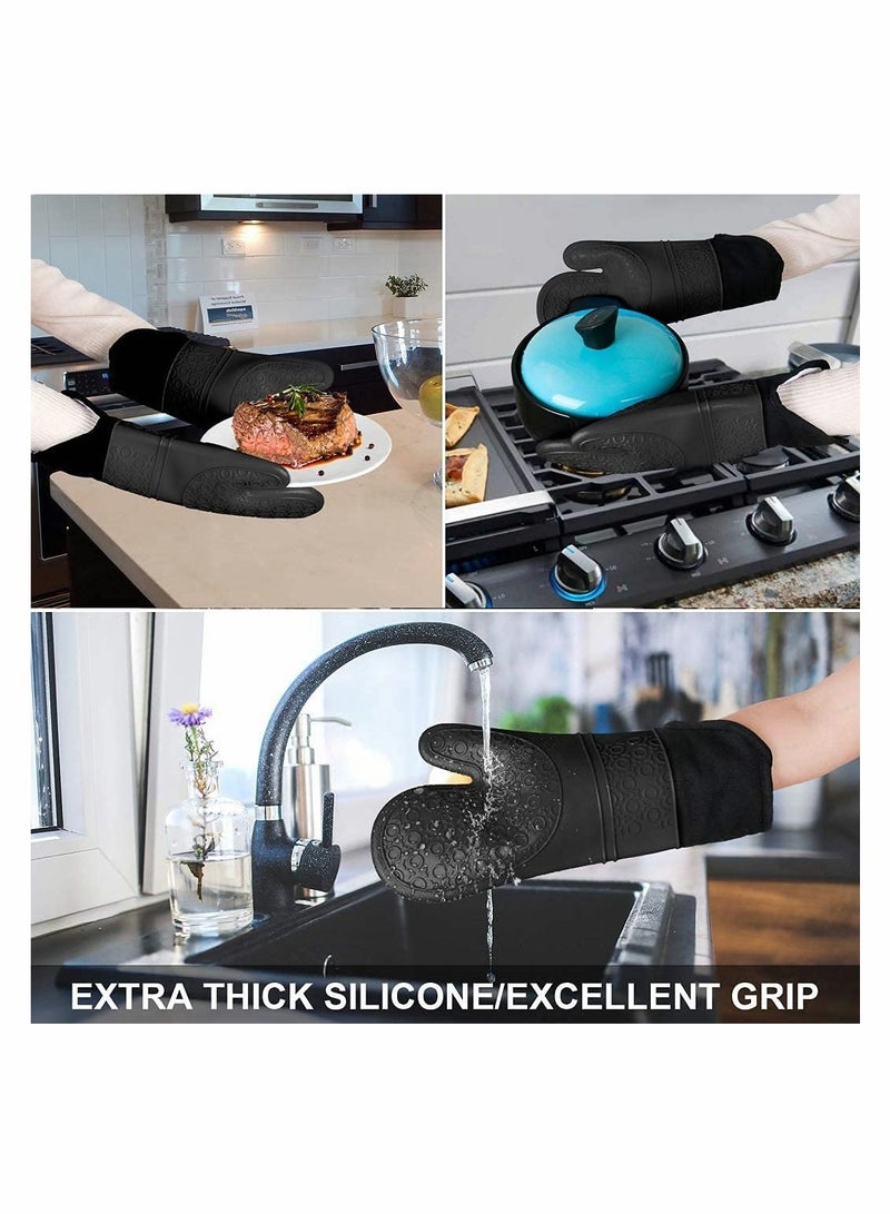 Silicone Oven Mitts and Pot Holders Set, Heat Resistant Silicone Oven Mittens with Mini Oven Gloves and Hot Pads, Pot Holders for Kitchen Baking Cooking, Quilted Liner, Black,Pack of 6  - Image 4