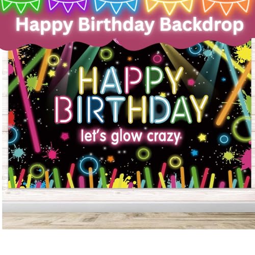 FI - FLICK IN 1 pc Happy Birthday Black Neon Backdrop (7ft X 5ft) Cloth Curtain Decoration for Kids and Adults (Pack of 1) - Image 3