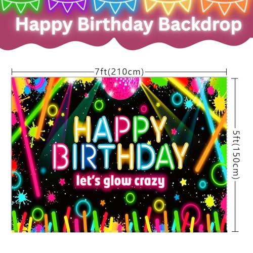 FI - FLICK IN 1 pc Happy Birthday Black Neon Backdrop (7ft X 5ft) Cloth Curtain Decoration for Kids and Adults (Pack of 1) - Image 2
