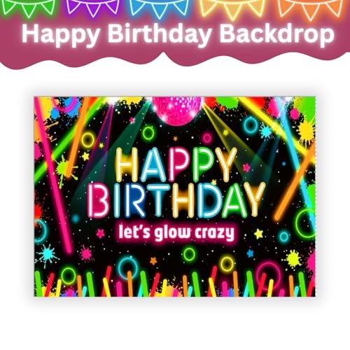 FI - FLICK IN 1 pc Happy Birthday Black Neon Backdrop (7ft X 5ft) Cloth Curtain Decoration for Kids and Adults (Pack of 1) - Image 5