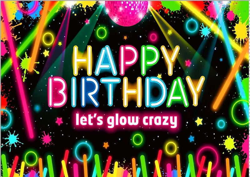 FI - FLICK IN 1 pc Happy Birthday Black Neon Backdrop (7ft X 5ft) Cloth Curtain Decoration for Kids and Adults (Pack of 1) - Image 1