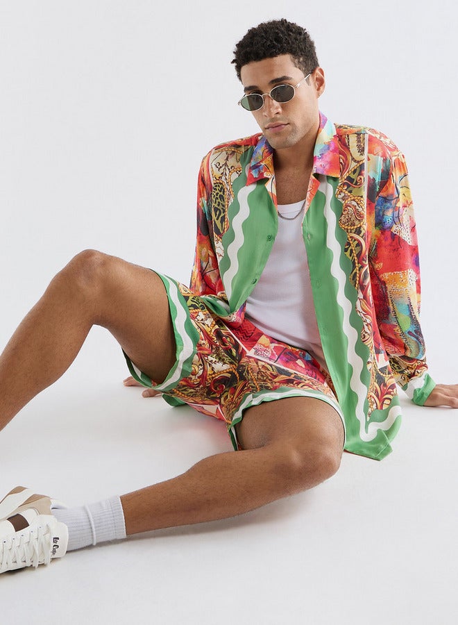 سبلاش فيڤ قميص بياقة كامب وأكمام طويلة وقصة عادية وطبعات - Image 2