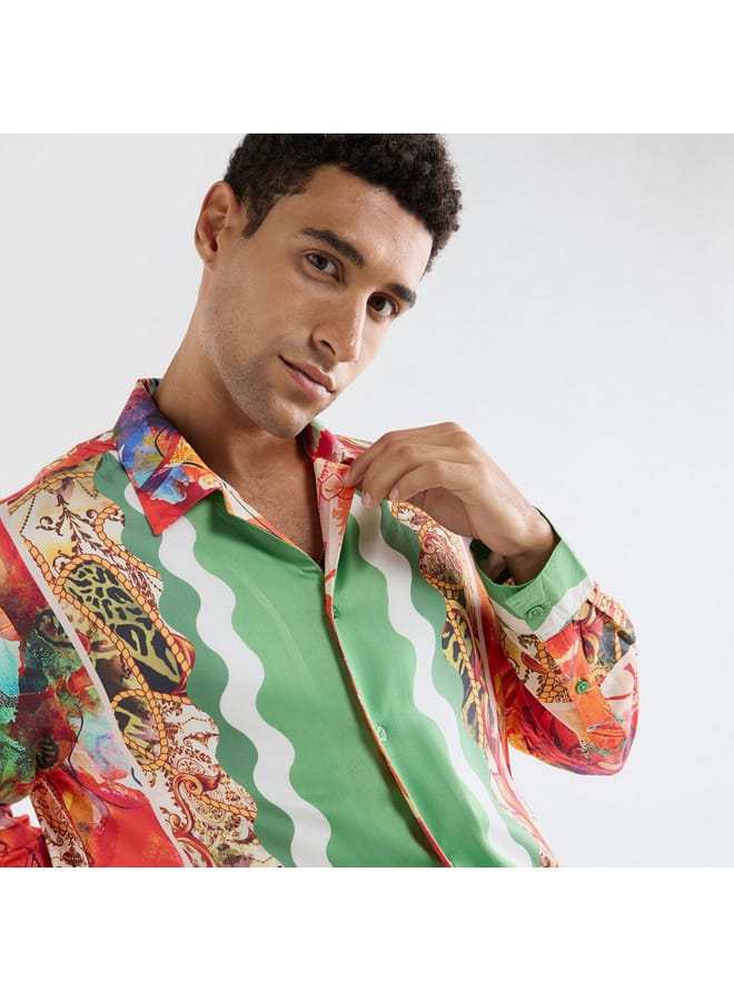 سبلاش فيڤ قميص بياقة كامب وأكمام طويلة وقصة عادية وطبعات - Image 4