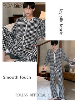 roaiss Pajamas Sets for Men Woman Luxury Long-Sleeved Spring and Autumn Plus Size Sleepwear Cotton Thin Section Black and White Suit  - Image 5