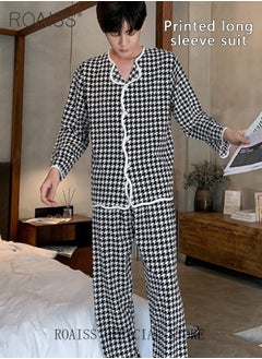roaiss Pajamas Sets for Men Woman Luxury Long-Sleeved Spring and Autumn Plus Size Sleepwear Cotton Thin Section Black and White Suit  - Image 2