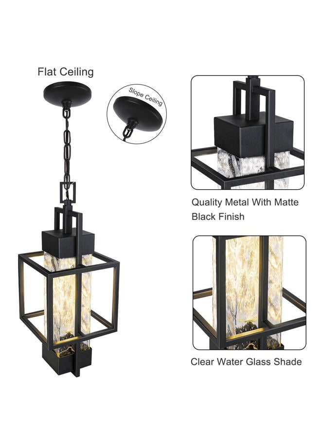 PARTPHONER 15" Outdoor Indoor Pendant Light Exterior Hanging Lantern, Modern Black Metal Outside Chandelier Light Fixture Ceiling Mount with Water Glass for Front Porch Entrance Foyer Entryway (Bulb Included) - Image 5