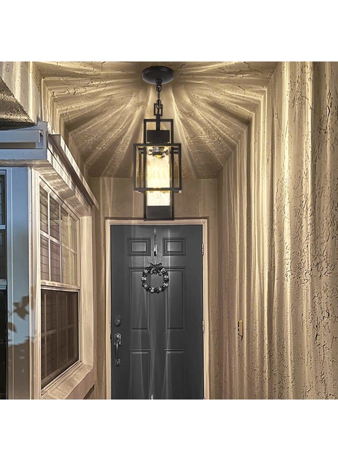 PARTPHONER 15" Outdoor Indoor Pendant Light Exterior Hanging Lantern, Modern Black Metal Outside Chandelier Light Fixture Ceiling Mount with Water Glass for Front Porch Entrance Foyer Entryway (Bulb Included) - Image 3