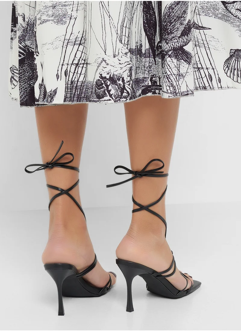 Ginger Square Toe Strappy Tie Up Heel Sandal