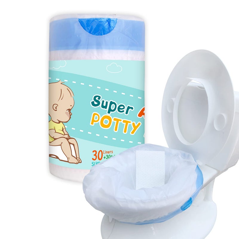 Sundee Disposable Potty Chair Liners with Drawstring for Universal Potty Training Toilet Seat, Toddler Portable Outdoors Travel Toilet Liners with Super Absorbent Pad - 30 Pack - Image 1