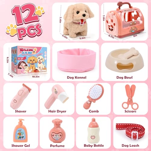 Golray Dog Toys for Kids Girls Electronic Interactive Walking Barking Dog with 12 Pcs Carrier  Accessories Toddler Girl Toy Dog Puppy Pet Care Pretend Play Set Birthday Gift for Little Girl 3 4 5 6 - Image 5
