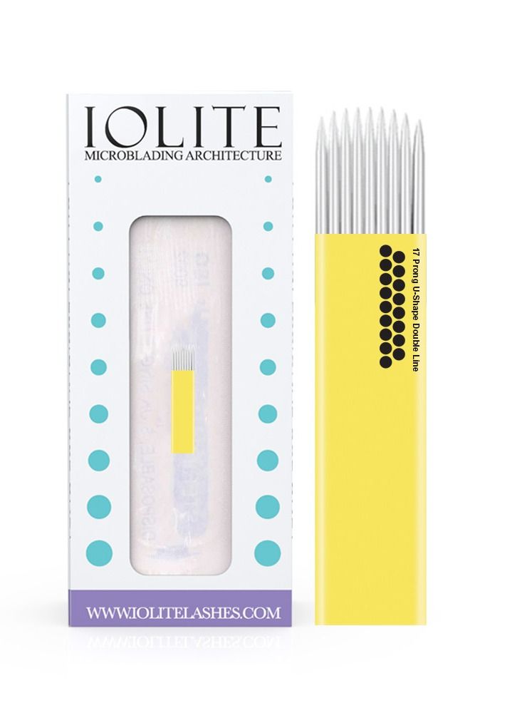IOLITE Microblading needles 17 Prong U Shape Double Line Needles spmu needles size 25mm one time use disposable blade Sterile packaged 12pcs - Image 1