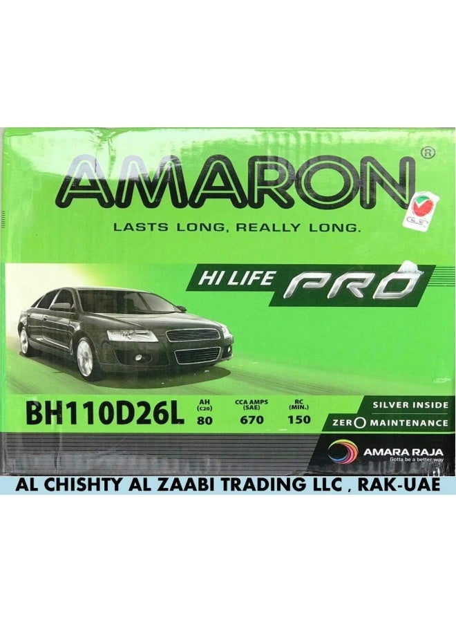 Amaron AMARON HI LIFE PRO CAR BATTERY 110D26L /NX110-5LMF 12V 80AH - Image 1