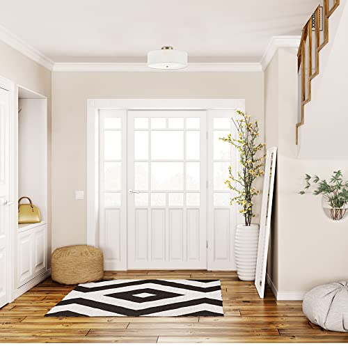 Globe Electric 2-Light Flush Mount Ceiling Light, Matte Brass Finish, White Linen Shade, E26 Base, Dimmable, Minimalist Home Lighting, 60998 - Image 3