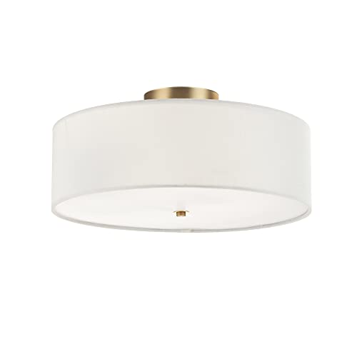 Globe Electric 2-Light Flush Mount Ceiling Light, Matte Brass Finish, White Linen Shade, E26 Base, Dimmable, Minimalist Home Lighting, 60998 - Image 1