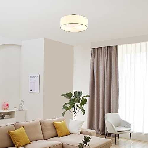 Globe Electric 2-Light Flush Mount Ceiling Light, Matte Brass Finish, White Linen Shade, E26 Base, Dimmable, Minimalist Home Lighting, 60998 - Image 4