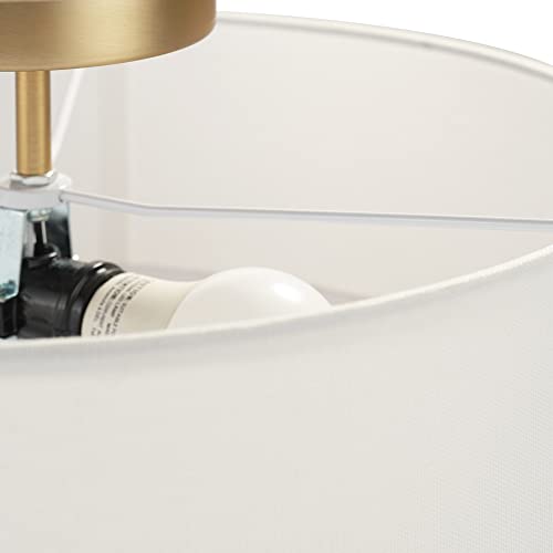 Globe Electric 2-Light Flush Mount Ceiling Light, Matte Brass Finish, White Linen Shade, E26 Base, Dimmable, Minimalist Home Lighting, 60998 - Image 5