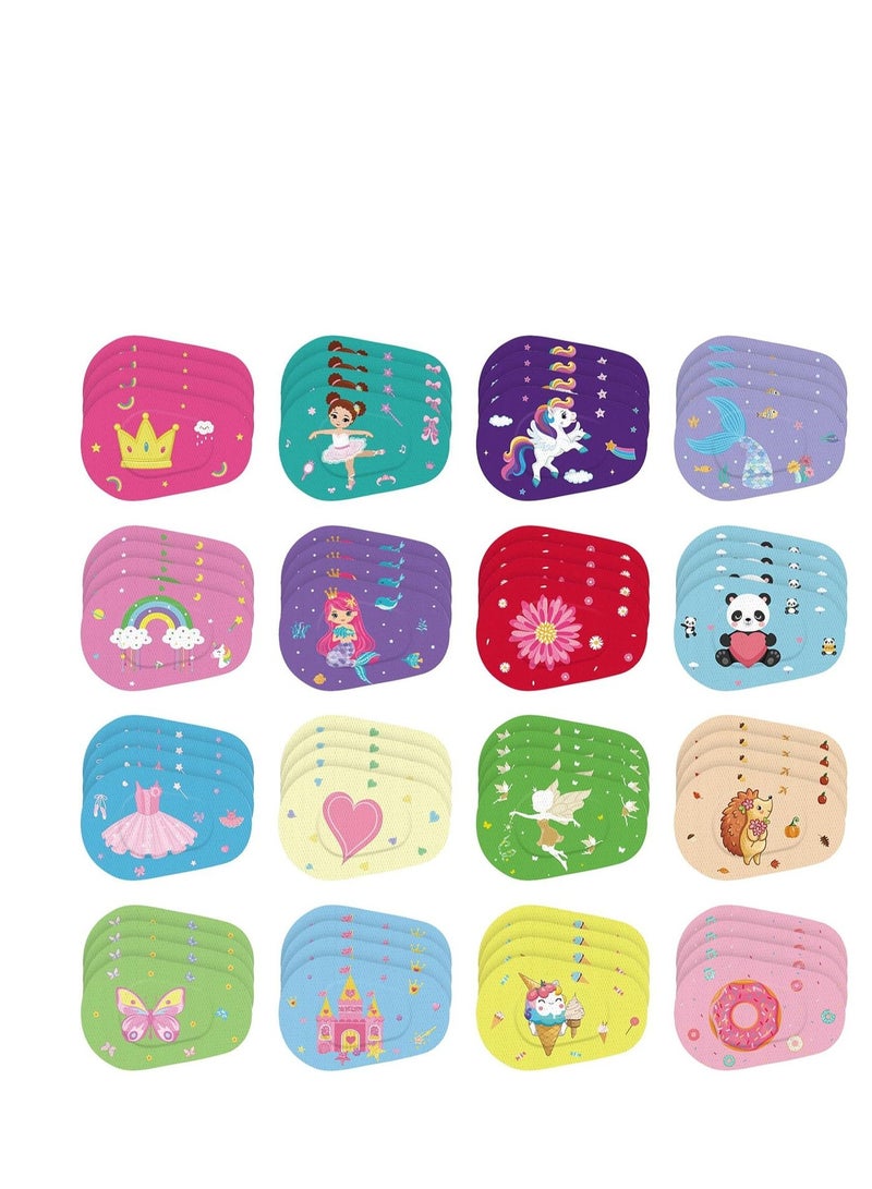 Bluejw Adhesive Eye Patches 64 Pcs Kids Girls Patches Toddler Bulk Patch Fabric Breathable Fun Cute Designs Cotton Bandages For Light Blocking 16 Styles - Image 1