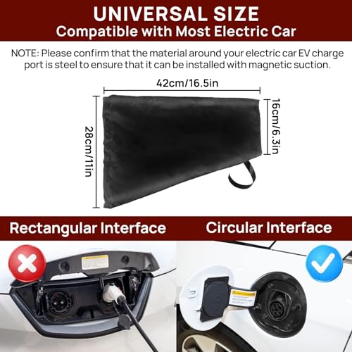psler غطاء شاحن السيارة الكهربائية، غطاء قابس شاحن EV مع لاصق مغناطيسي لمعظم السيارات الكهربائية، مقاوم للماء، حماية من الشمس والأشعة فوق البنفسجية، المطر، الثلج، جميع أحوال الطقس (أسود) - Image 2