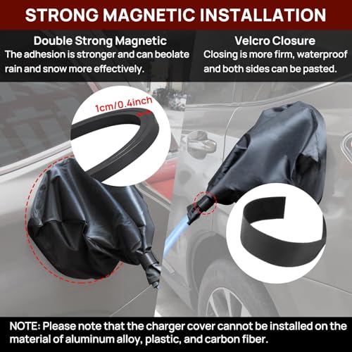 psler غطاء شاحن السيارة الكهربائية، غطاء قابس شاحن EV مع لاصق مغناطيسي لمعظم السيارات الكهربائية، مقاوم للماء، حماية من الشمس والأشعة فوق البنفسجية، المطر، الثلج، جميع أحوال الطقس (أسود) - Image 5