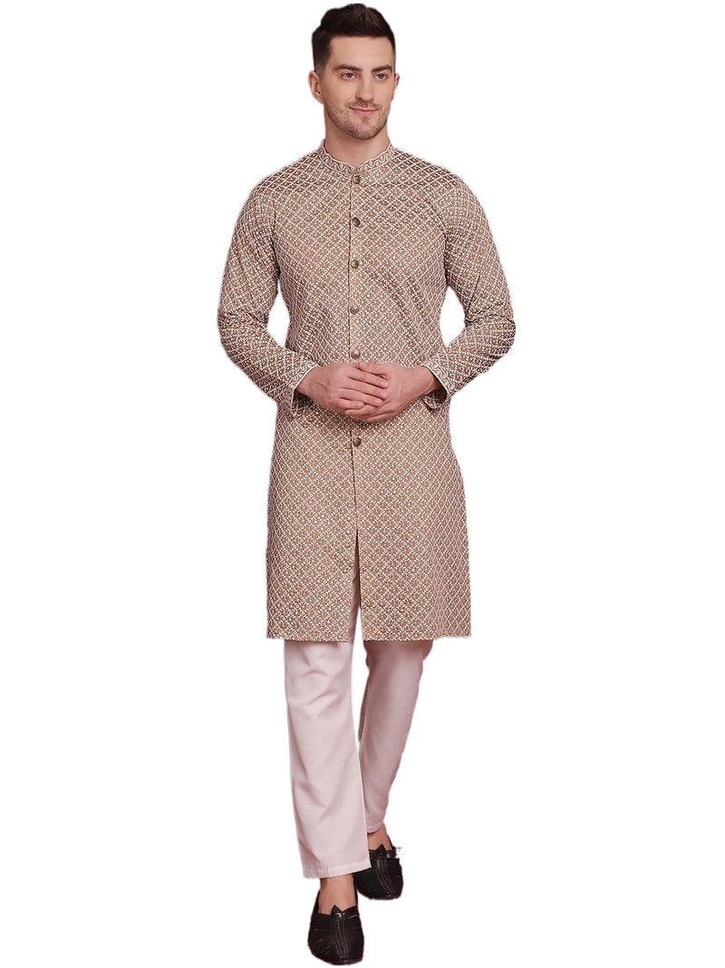 Jompers Men's Sequin Chikankari Front Open Kurta with Pyjamas in Silk Blend - Image 1