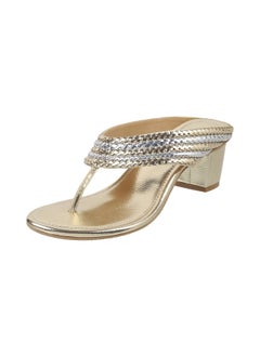 Mochi Mochi Women Gold Block Heel Ethnic Sandal UK/7 EU/40 (40-1)  - Image 1