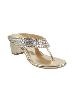 Mochi Mochi Women Gold Block Heel Ethnic Sandal UK/7 EU/40 (40-1)  - Image 2