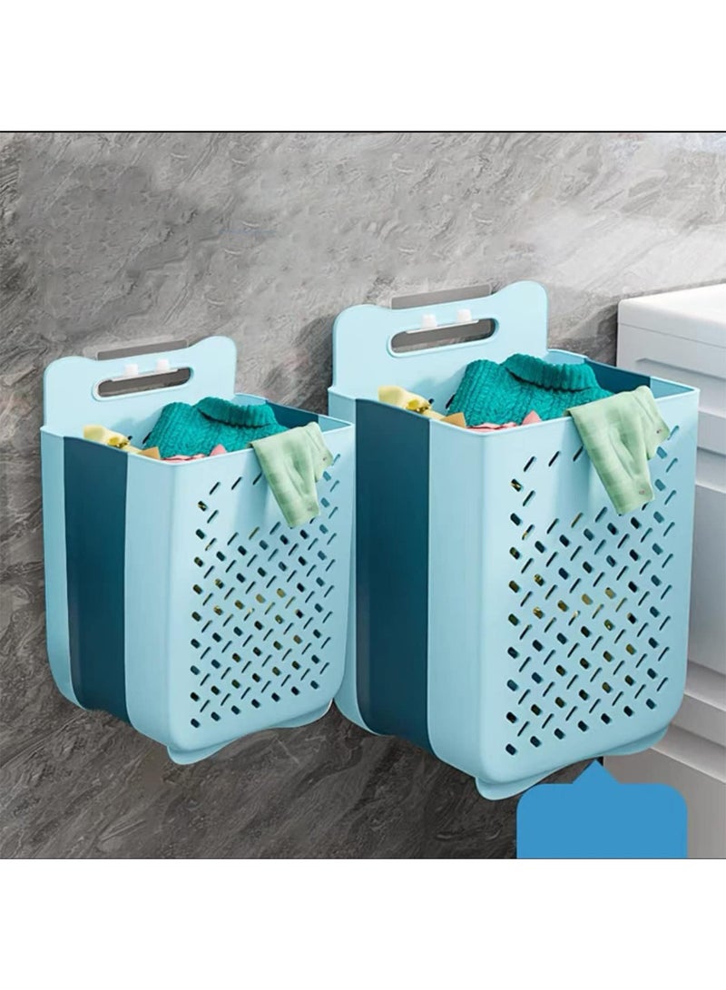 جي تي-ويل سلة غسيل معلقة قابلة للطي مع مقبض حمل متينة مقاومة للماء موفرة للمساحة سلة غسيل بلاستيكية طويلة قابلة للطي منظم للملابس - Image 1