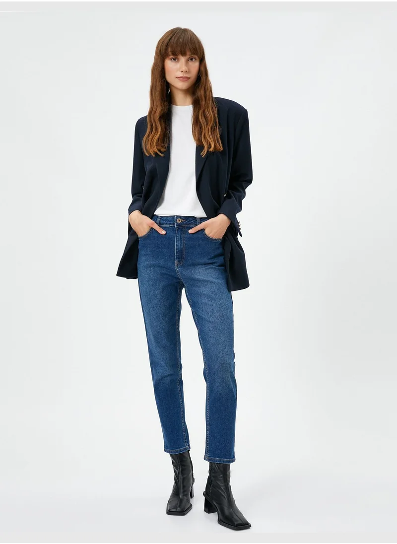 كوتون High Rise Skinny Leg Denim Trousers - Slim Mom Jean