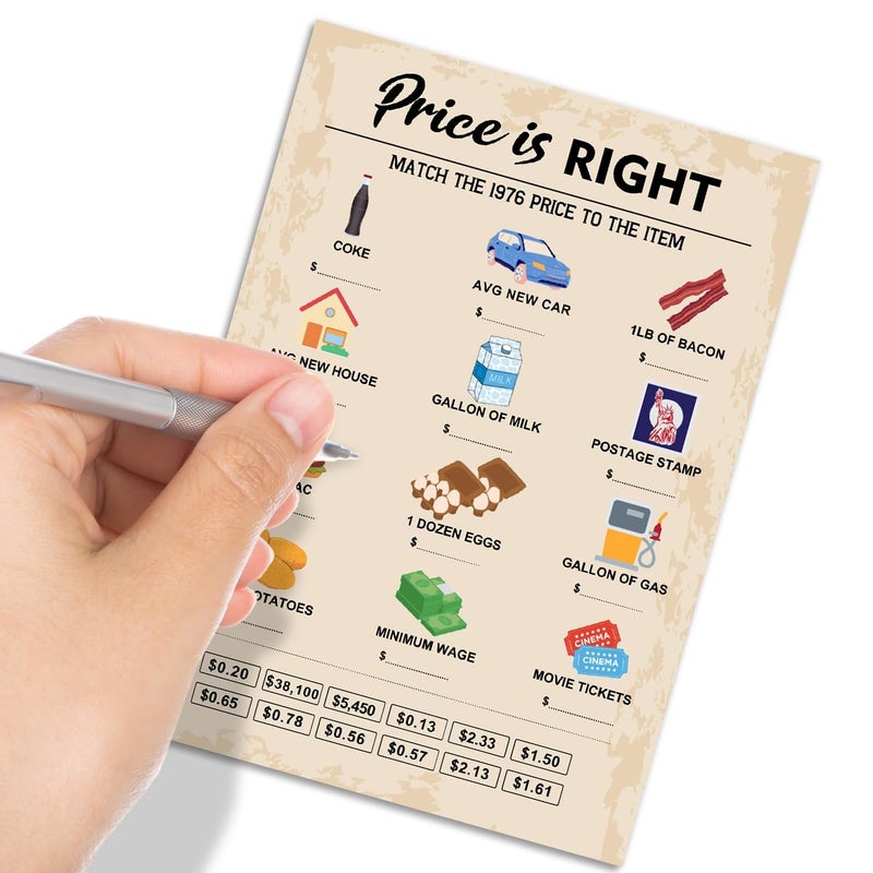 QUPT 50th Birthday Party Games, Price is Right Games, Birthday Party Supplies for Adults, Fun 1976s Party Gameï¼ŒPack of 30 Cards - Image 4
