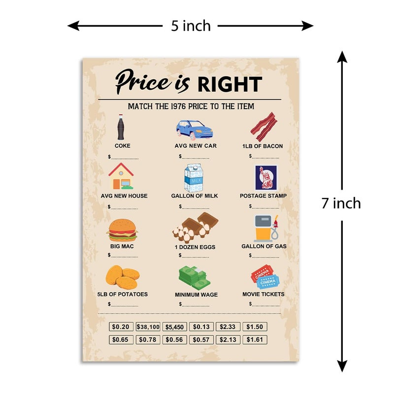 QUPT 50th Birthday Party Games, Price is Right Games, Birthday Party Supplies for Adults, Fun 1976s Party Gameï¼ŒPack of 30 Cards - Image 2