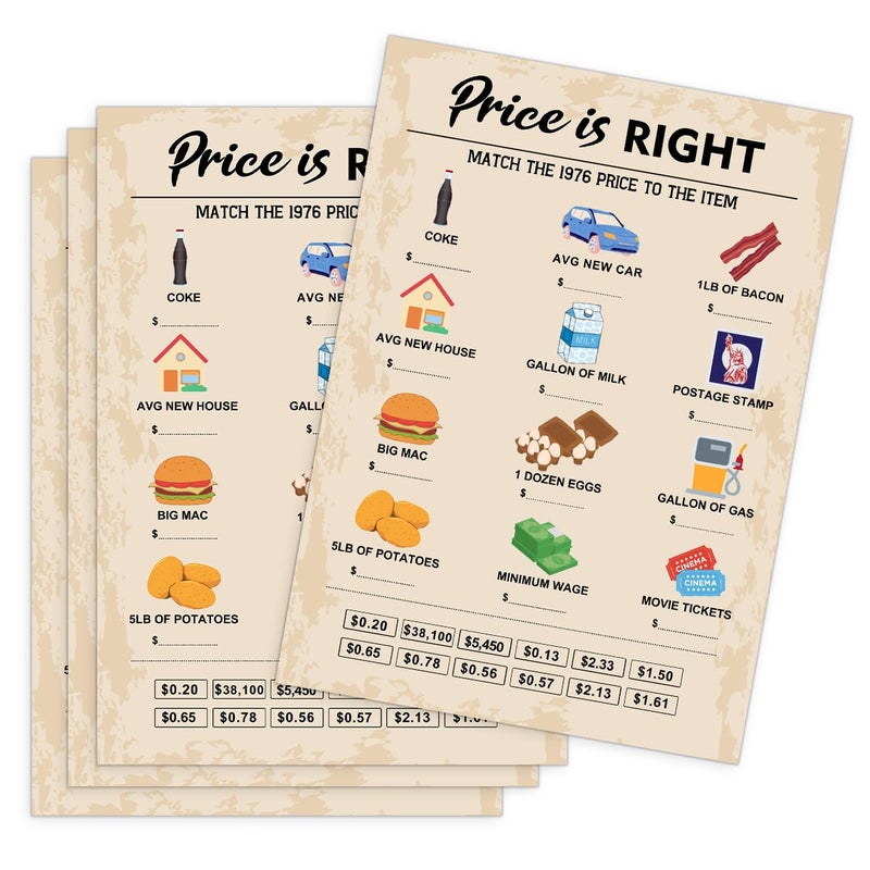 QUPT 50th Birthday Party Games, Price is Right Games, Birthday Party Supplies for Adults, Fun 1976s Party Gameï¼ŒPack of 30 Cards - Image 1