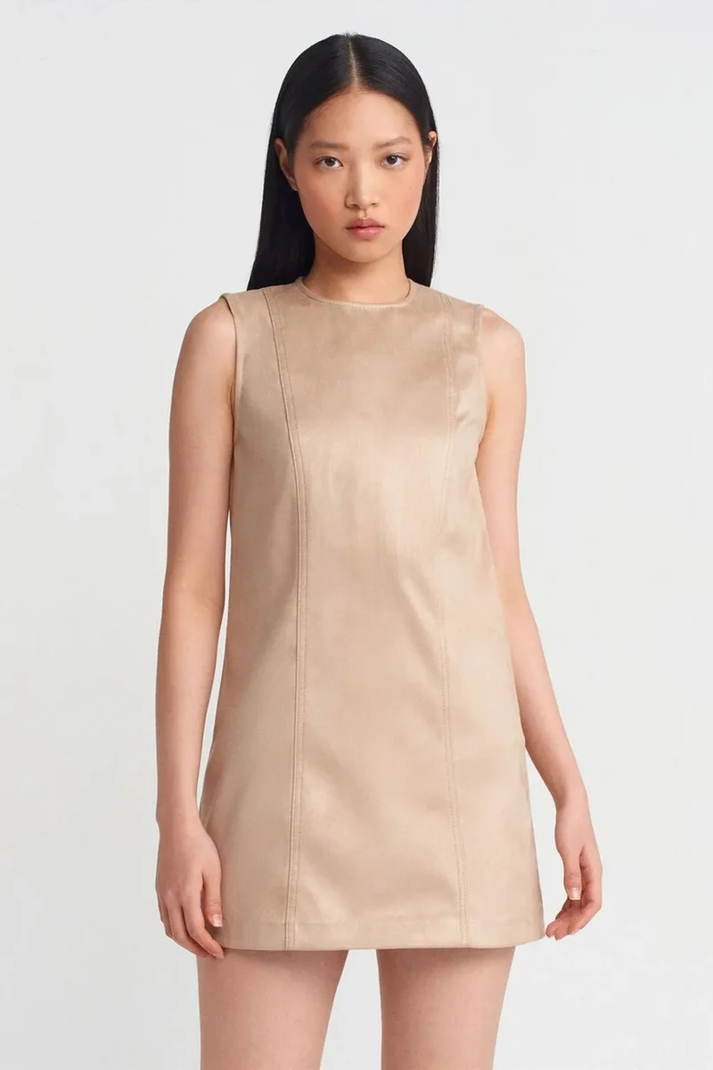 DILVIN Sleeveless Faux Leather Mini Dress
