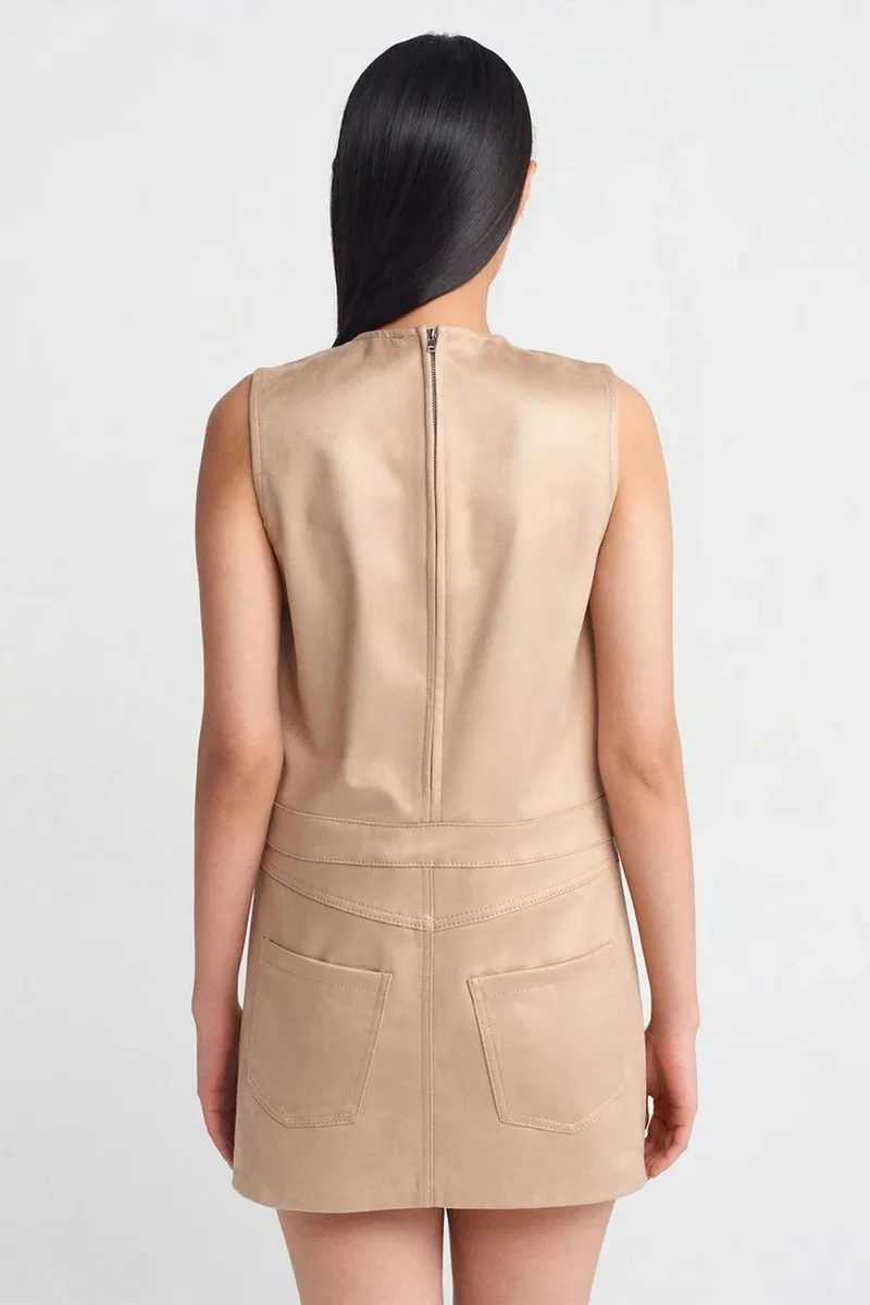 ديلفين DILVIN Sleeveless Faux Leather Mini Dress