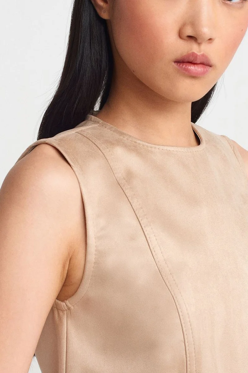 Dilvin Beige Natural DILVIN Sleeveless Faux Leather Mini Dress for Women | Best Price UAE