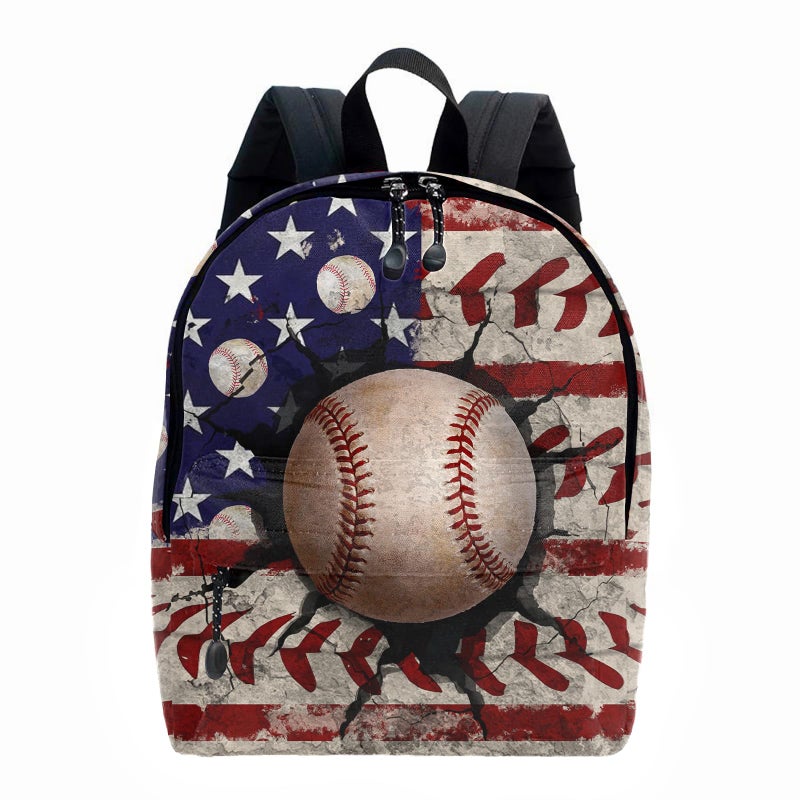 ROVOZAR American Flag Baseball School Backpack for Boys Bookbag, 16 Inch USA Sports Theme Laptop Back Pack for School Travel Hiking Camping - Image 1
