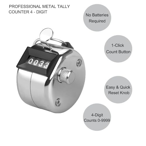 TESEAS Metal Hand Tally Counter Clicker Counter, 2Pack Handheld Pitch Counter Mechanical 4-Digit Number Click Counter, One Hand Clicker Digital Counting for Coaching Knitting People Lap Fishing Golf&Row - Image 2