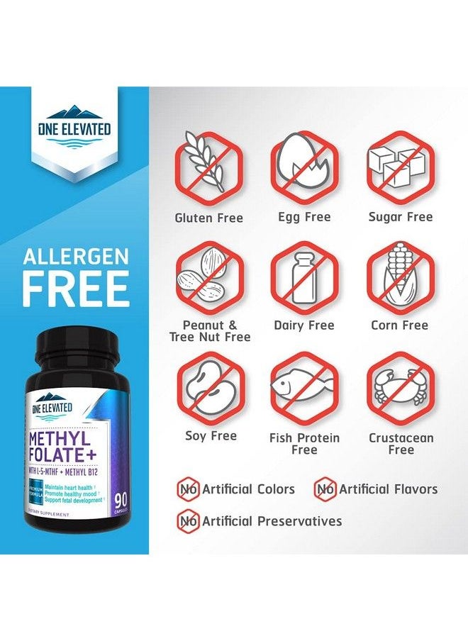 One Elevated - Double Strength & Most Bioactive Methyl Folate Uniquely Formulated With Highest Pharmaceutical Grade Methylcobalamin (B12) Niacin B1 B2 & B6. Works Synergistically For Max Results3 Month Supply - Image 1