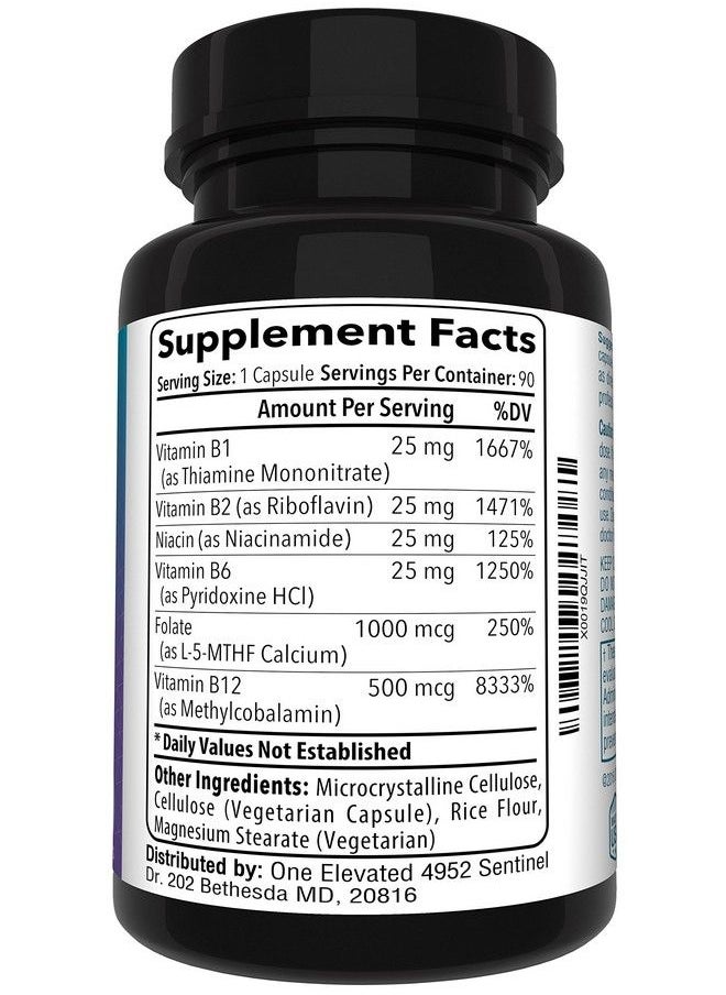 One Elevated - Double Strength & Most Bioactive Methyl Folate Uniquely Formulated With Highest Pharmaceutical Grade Methylcobalamin (B12) Niacin B1 B2 & B6. Works Synergistically For Max Results3 Month Supply - Image 1