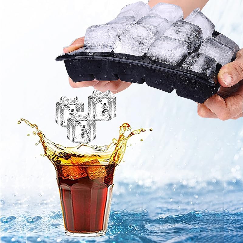 Silicone Ice Cube Tray with 15 Grids - Reusable Square Molds for Drinks, Water, Juice, Jelly (Pink) - Image 2