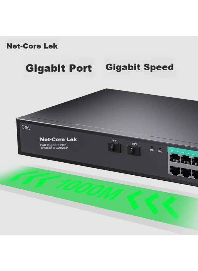 Netcore Sgp 24-port Gigabit Poe Switch + 2 Sfp Ports, Engineering Enterprise-grade Surveillance Camera Network Splitter, Vlan Isolation, Power 320w - Image 5