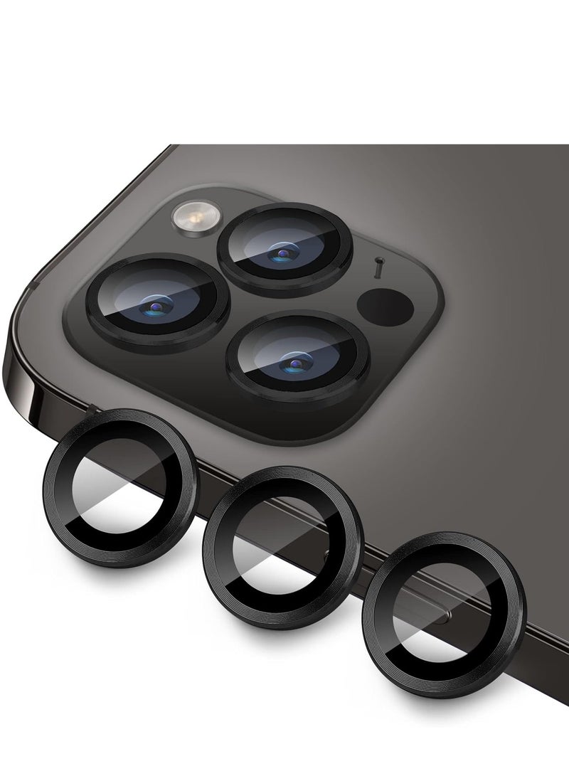 ايونلاين واقي عدسة الكاميرا لموبايل ايفون 15 برو 6.3 انش وايفون ماكس 6.9 غطاء حلقي من الزجاج المقوى بتغطية كاملة بدرجة صلابة 9 لوحة معدنية غير لامعة مناسب للجراب عبوة واحدة اسود - Image 1