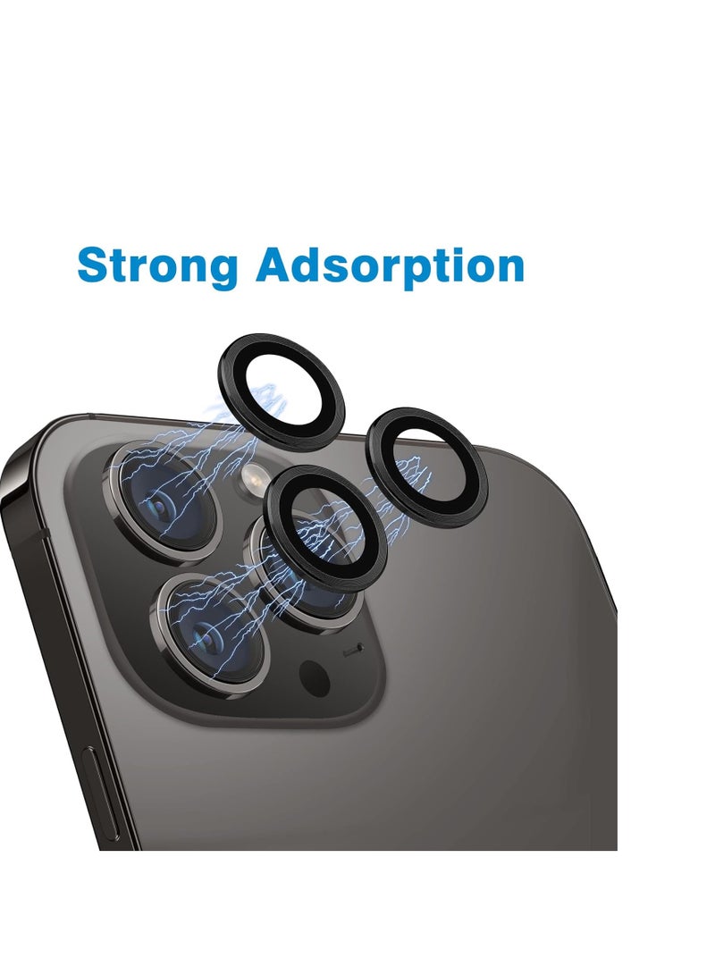 ايونلاين واقي عدسة الكاميرا لموبايل ايفون 15 برو 6.3 انش وايفون ماكس 6.9 غطاء حلقي من الزجاج المقوى بتغطية كاملة بدرجة صلابة 9 لوحة معدنية غير لامعة مناسب للجراب عبوة واحدة اسود - Image 2