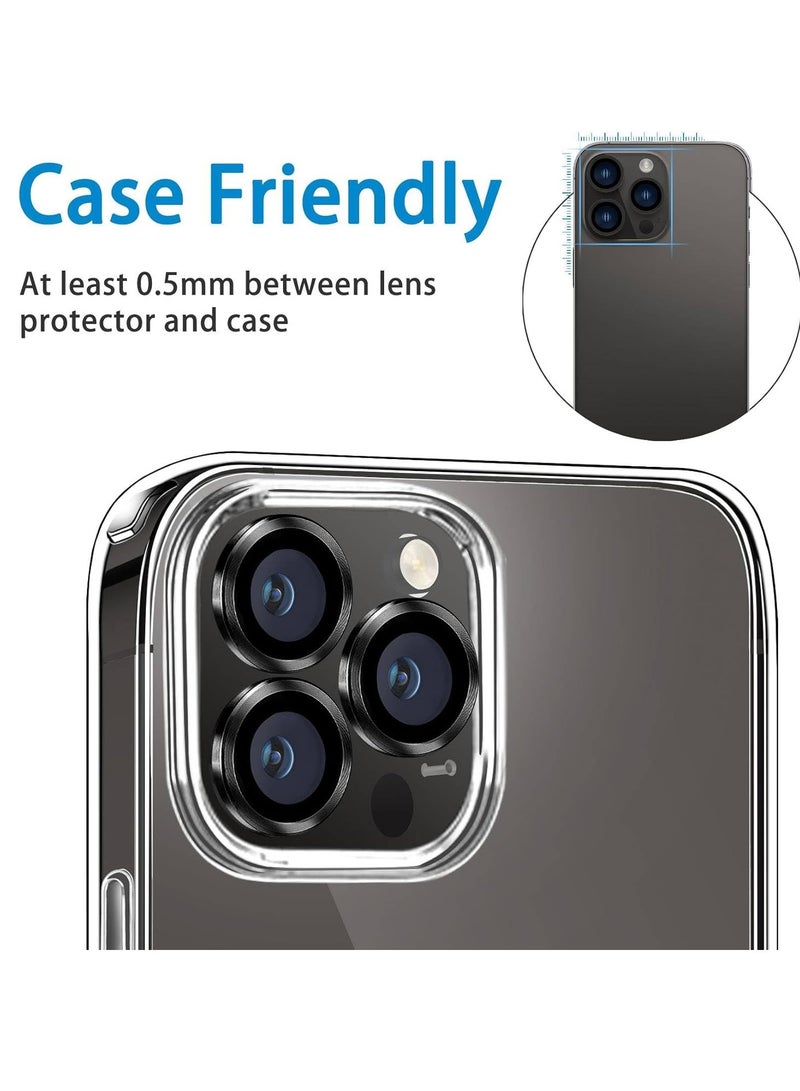 ايونلاين واقي عدسة الكاميرا لموبايل ايفون 15 برو 6.3 انش وايفون ماكس 6.9 غطاء حلقي من الزجاج المقوى بتغطية كاملة بدرجة صلابة 9 لوحة معدنية غير لامعة مناسب للجراب عبوة واحدة اسود - Image 4