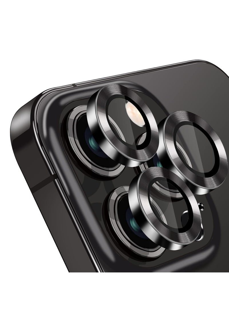 ايونلاين واقي عدسة الكاميرا لموبايل ايفون 15 برو 6.3 انش وايفون ماكس 6.9 غطاء حلقي من الزجاج المقوى بتغطية كاملة بدرجة صلابة 9 لوحة معدنية غير لامعة مناسب للجراب عبوة واحدة اسود - Image 3