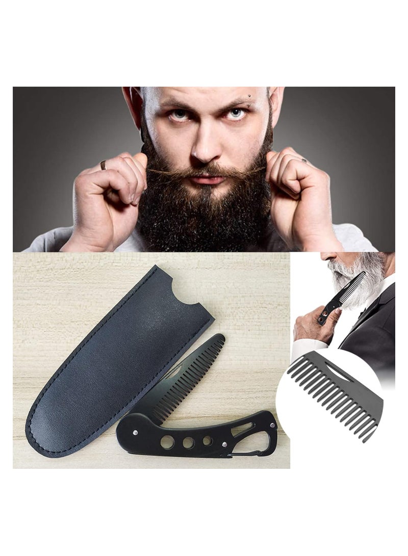 SYOSI Mustache Folding Beard Comb for Men Stainless Steel Metal Portable Wallet Pocket Beard Comb Moustache Brush Straightener Small Travel Comb for Grooming Styling Hair Beard - Image 3