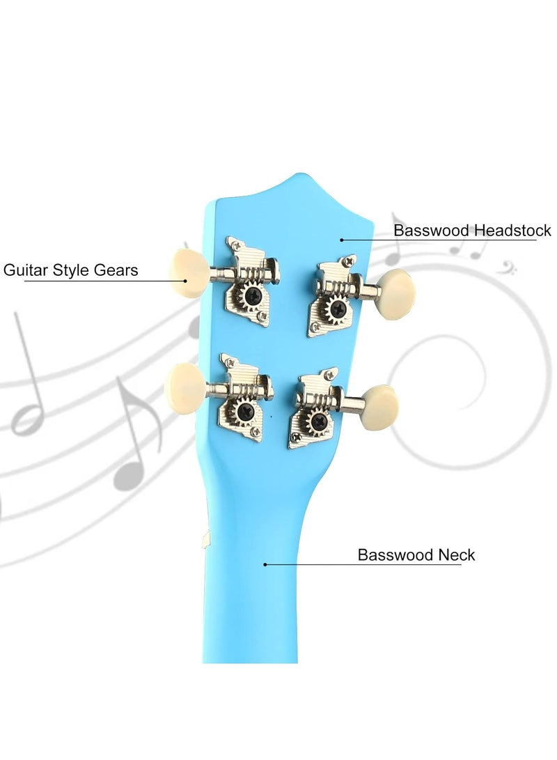 Mike Music Beginner Ukulele Set for Kids Adults 21 inch Ukuleles Starter Kit Hawaii Mini Guitars for Students Small Guitar Ukulele with Gig Bag, Digital Tuner, Capo, Belt, 1 Spare String and Pick (Light Blue)  - Image 5
